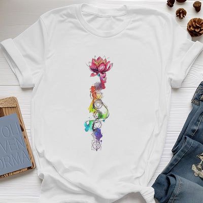 Olivenorma – T-Shirt mit Lotus-Chakra-Energie-Aquarelldruck