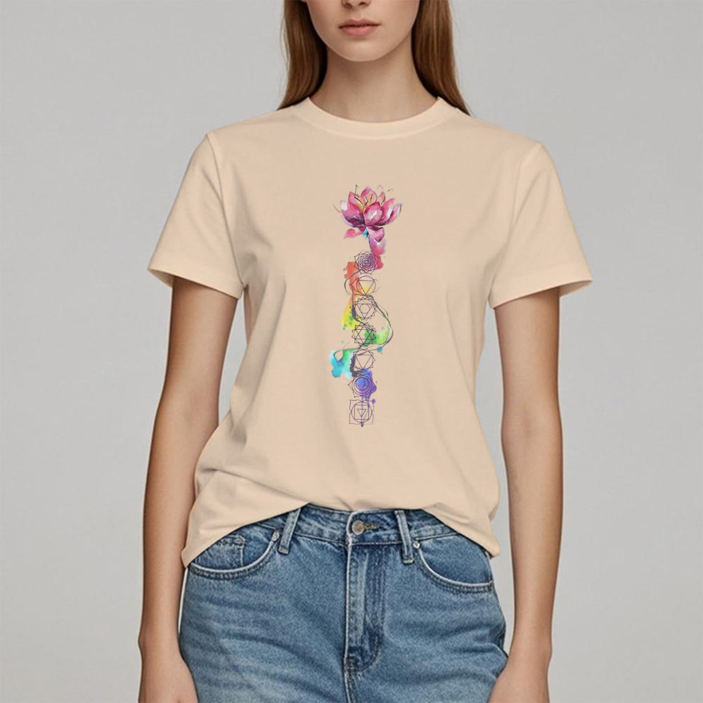 Olivenorma – T-Shirt mit Lotus-Chakra-Energie-Aquarelldruck