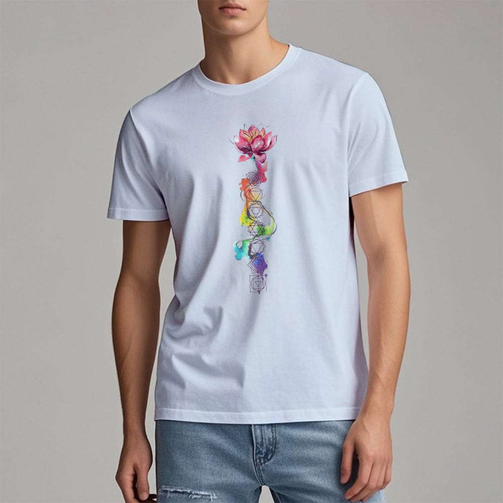 Olivenorma – T-Shirt mit Lotus-Chakra-Energie-Aquarelldruck