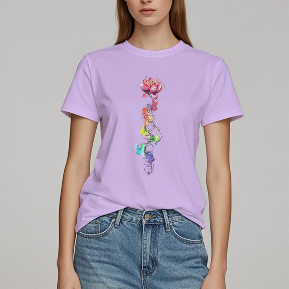 Olivenorma – T-Shirt mit Lotus-Chakra-Energie-Aquarelldruck