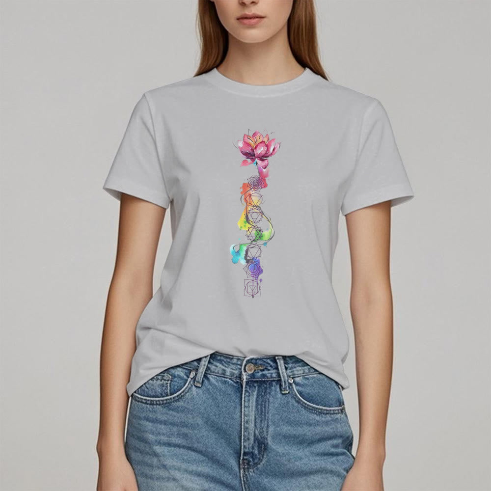 Olivenorma – T-Shirt mit Lotus-Chakra-Energie-Aquarelldruck