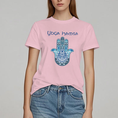 Olivenorma – Bequemes T-Shirt mit Yoga-Hamsa-Print, Blau