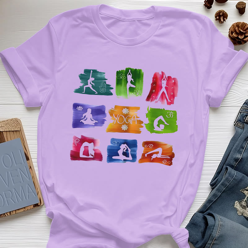 Olivenorma Yoga Posen Bunter Druck T-Shirt