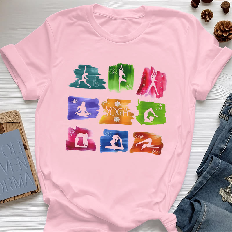 Olivenorma Yoga Posen Bunter Druck T-Shirt