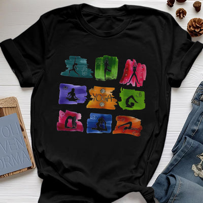 Olivenorma Yoga Posen Bunter Druck T-Shirt