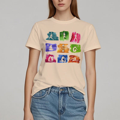 Olivenorma Yoga Posen Bunter Druck T-Shirt