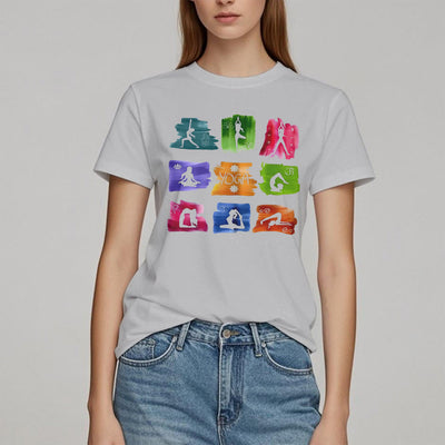 Olivenorma Yoga Posen Bunter Druck T-Shirt