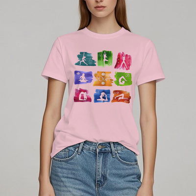 Olivenorma Yoga Posen Bunter Druck T-Shirt