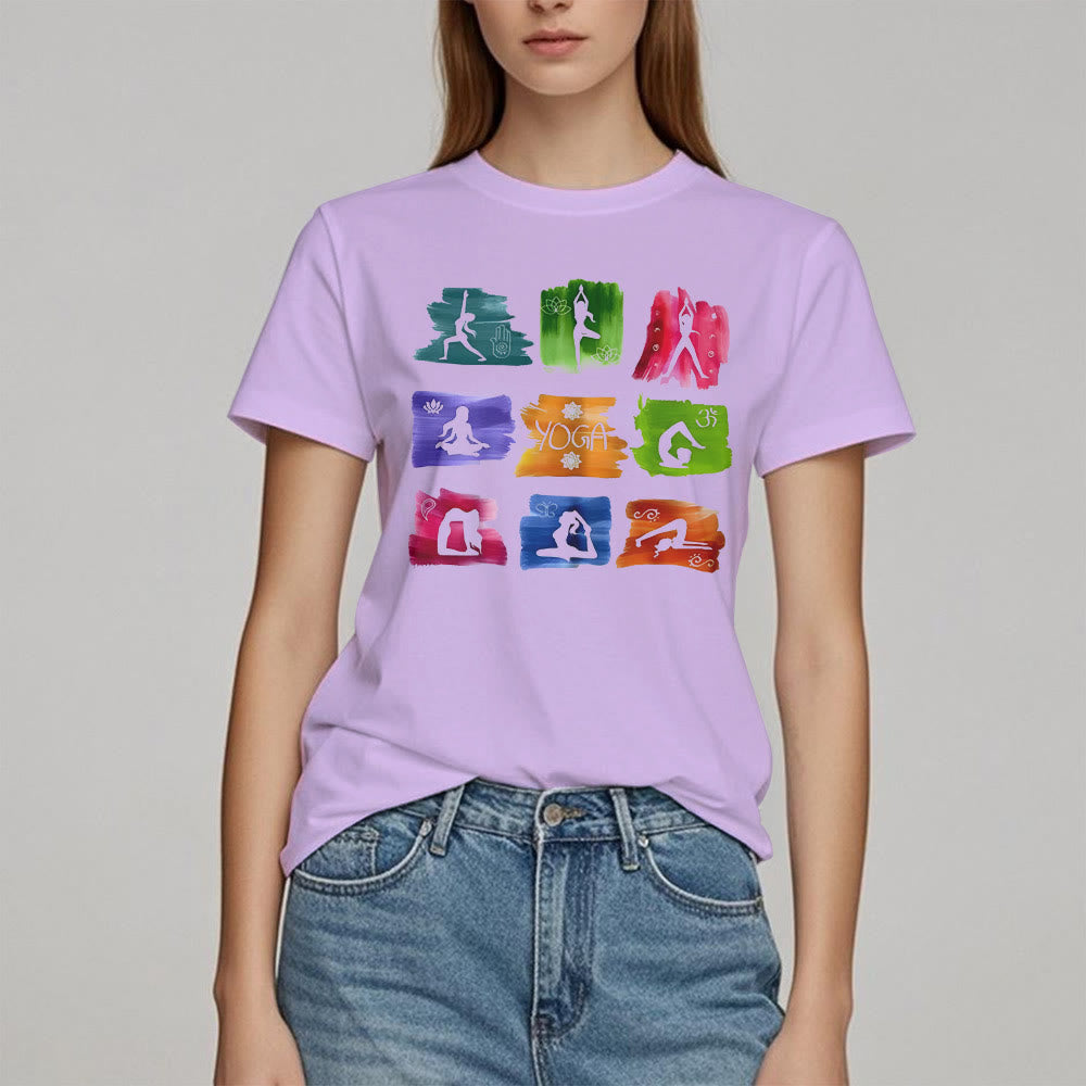 Olivenorma Yoga Posen Bunter Druck T-Shirt