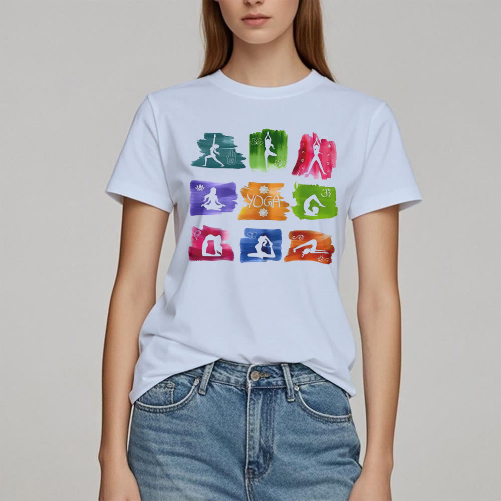 Olivenorma Yoga Posen Bunter Druck T-Shirt