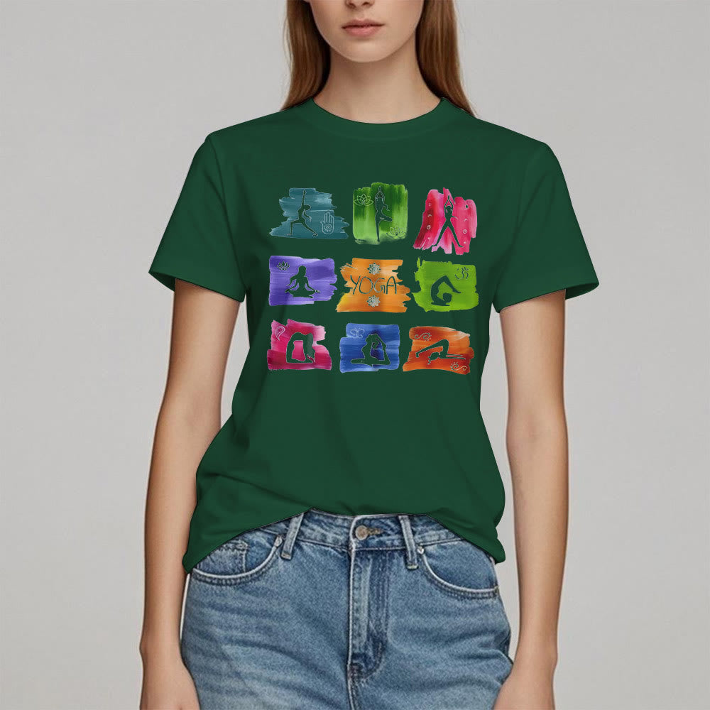 Olivenorma Yoga Posen Bunter Druck T-Shirt