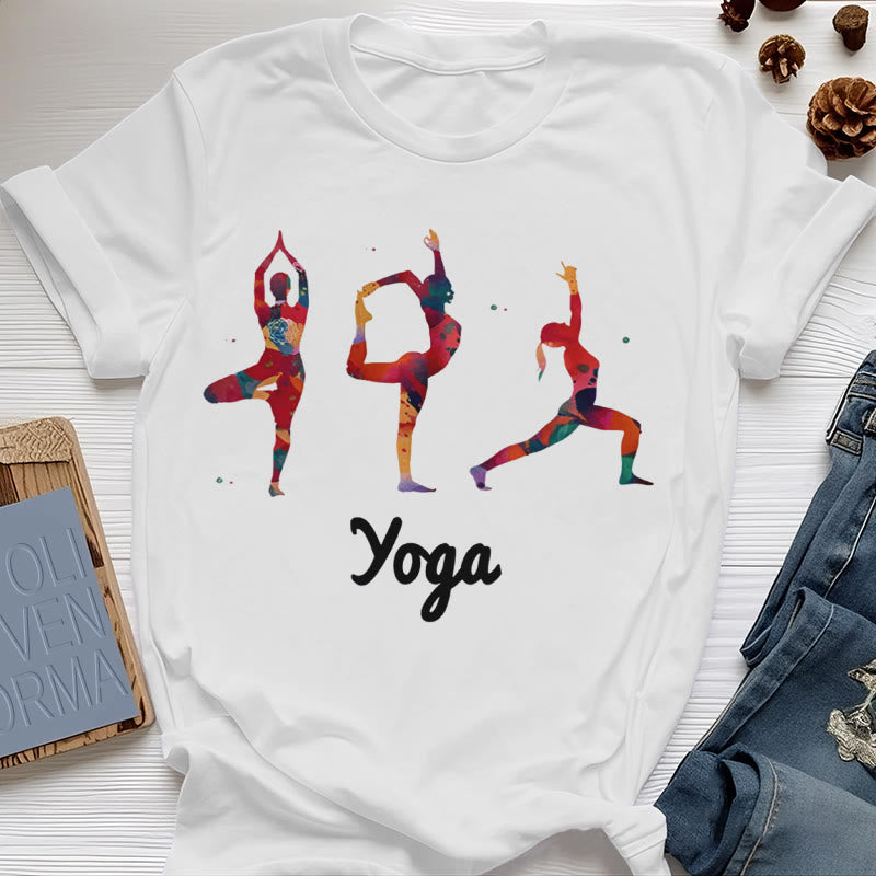 Olivenorma Yoga Posen Bunter Druck Damen T-Shirt