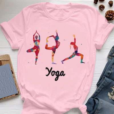 Olivenorma Yoga Posen Bunter Druck Damen T-Shirt
