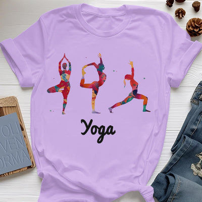 Olivenorma Yoga Posen Bunter Druck Damen T-Shirt