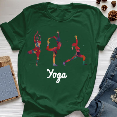 Olivenorma Yoga Posen Bunter Druck Damen T-Shirt