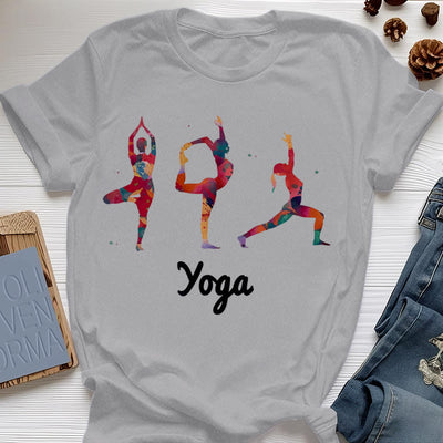Olivenorma Yoga Posen Bunter Druck Damen T-Shirt