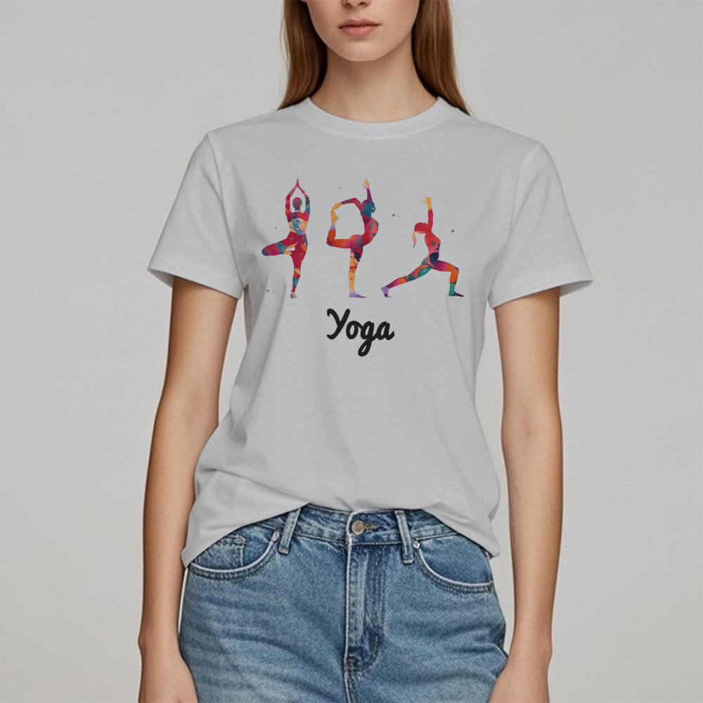 Olivenorma Yoga Posen Bunter Druck Damen T-Shirt