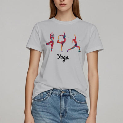 Olivenorma Yoga Posen Bunter Druck Damen T-Shirt
