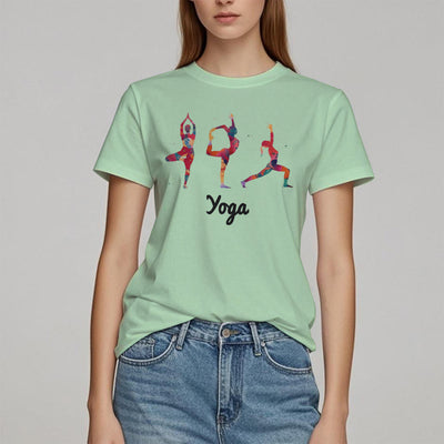 Olivenorma Yoga Posen Bunter Druck Damen T-Shirt