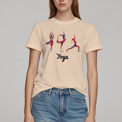 Olivenorma Yoga Posen Bunter Druck Damen T-Shirt
