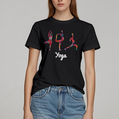 Olivenorma Yoga Posen Bunter Druck Damen T-Shirt