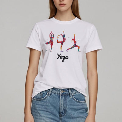 Olivenorma Yoga Posen Bunter Druck Damen T-Shirt