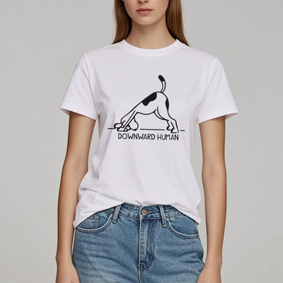 Olivenorma T-Shirt mit Hunde-Yoga-Meditations-Print