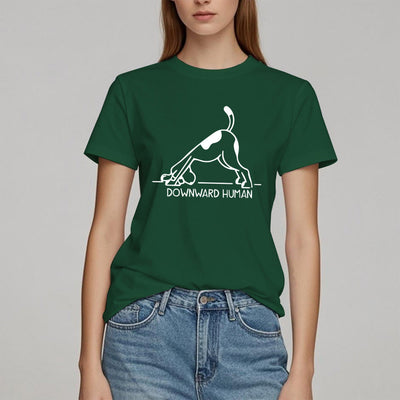 Olivenorma T-Shirt mit Hunde-Yoga-Meditations-Print