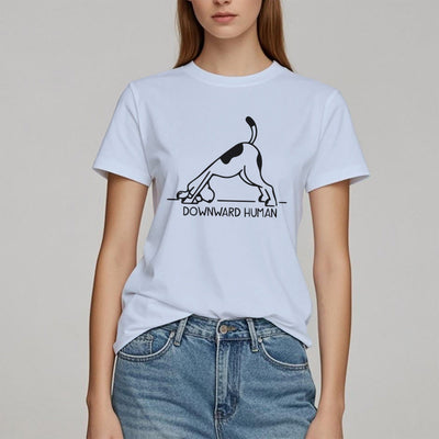 Olivenorma T-Shirt mit Hunde-Yoga-Meditations-Print