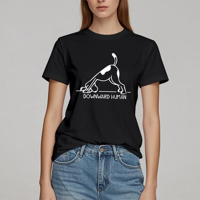 Olivenorma T-Shirt mit Hunde-Yoga-Meditations-Print