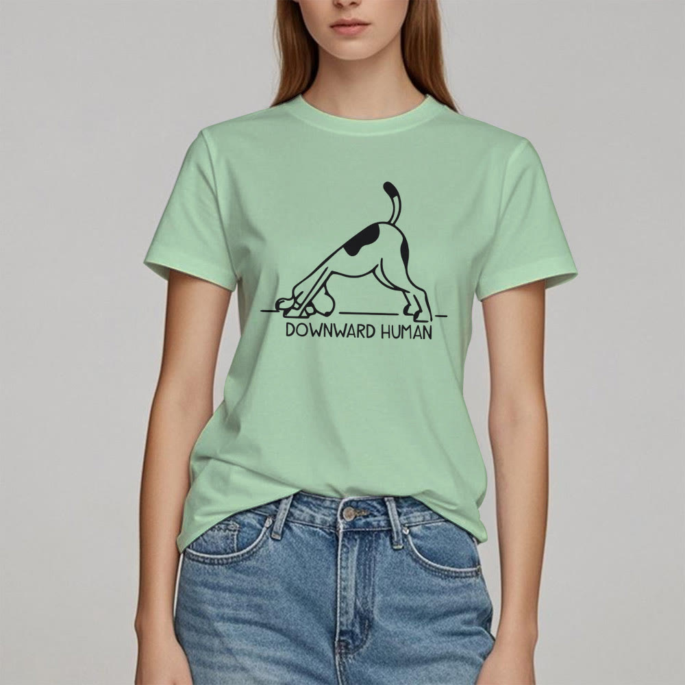Olivenorma T-Shirt mit Hunde-Yoga-Meditations-Print