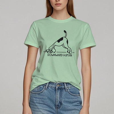 Olivenorma T-Shirt mit Hunde-Yoga-Meditations-Print
