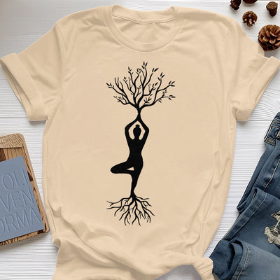 Olivenorma Verwurzelte Yoga-Baum-Pose T-Shirt