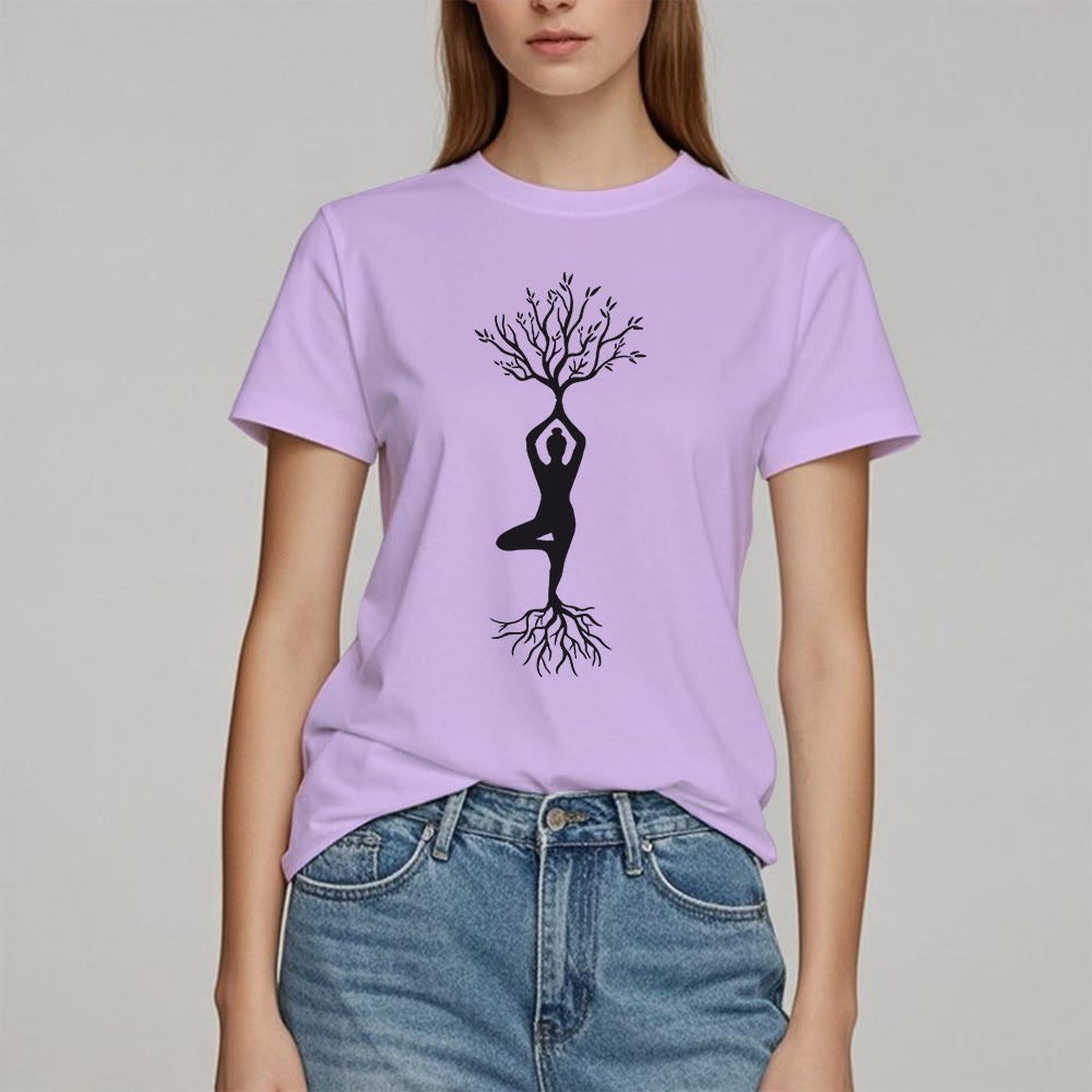 Olivenorma Verwurzelte Yoga-Baum-Pose T-Shirt