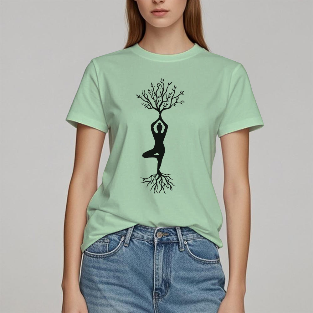 Olivenorma Verwurzelte Yoga-Baum-Pose T-Shirt