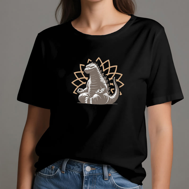 Olivenorma Lustiges Dinosaurier-Yoga-Meditations-T-Shirt