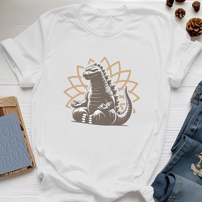 Olivenorma Lustiges Dinosaurier-Yoga-Meditations-T-Shirt