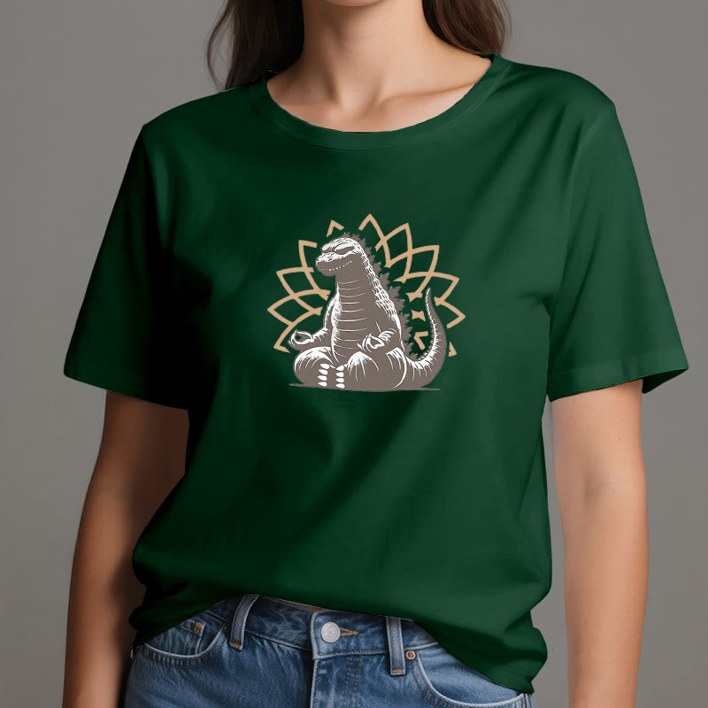 Olivenorma Lustiges Dinosaurier-Yoga-Meditations-T-Shirt