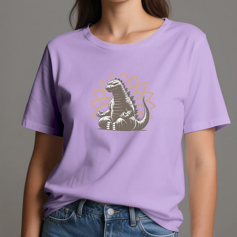 Olivenorma Lustiges Dinosaurier-Yoga-Meditations-T-Shirt