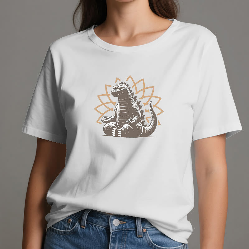 Olivenorma Lustiges Dinosaurier-Yoga-Meditations-T-Shirt
