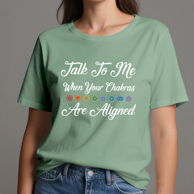 Olivenorma Yoga-T-Shirt „Sprich mit mir, wenn deine Chakren ausgerichtet sind“