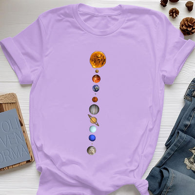 Olivenorma – T-Shirt mit Sonnensystem-Galaxien-Print