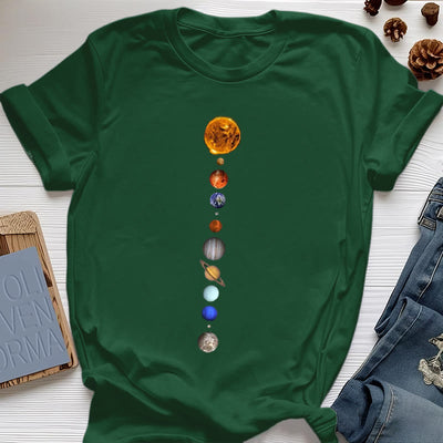 Olivenorma – T-Shirt mit Sonnensystem-Galaxien-Print
