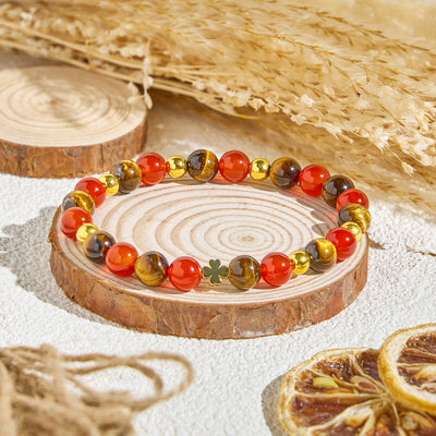 Olivenorma „Glücksklee“ Tigerauge & roter Achat Glücksarmband mit ätherischen Ölen - Nur Armband - image 5
