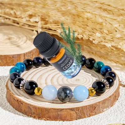 Olivenorma „Mitternachtshimmel“ Obsidian-Heilarmband mit ätherischen Ölen - Armband + ätherisches Zedernöl - image 1