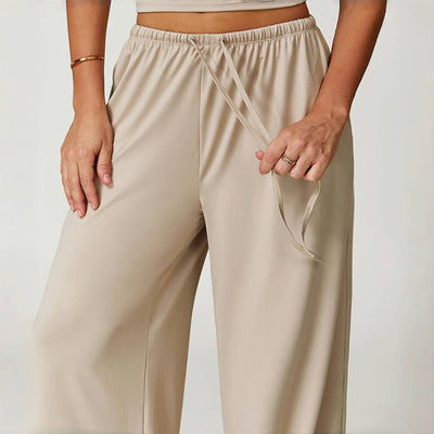 Olivenorma Lockere Hose mit weitem Bein und Kordelzug