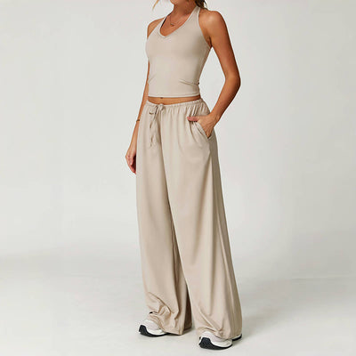 Olivenorma Lockere Hose mit weitem Bein und Kordelzug