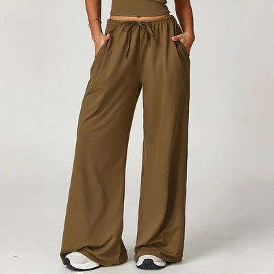 Olivenorma Lockere Hose mit weitem Bein und Kordelzug