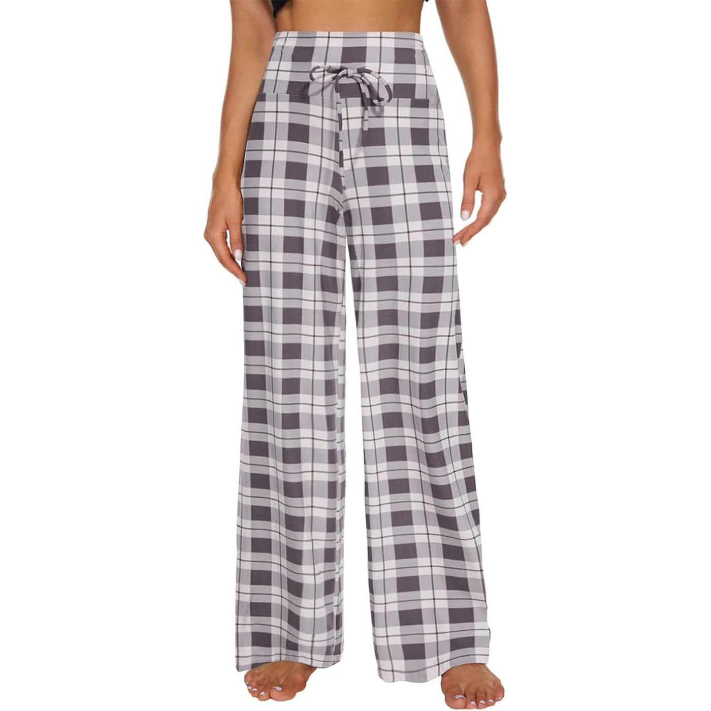 Olivenorma Damen-Pyjamahose, weiche, bequeme Loungehose - Graues und weißes Plaid - XXL - image 15