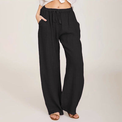 Olivenorma Damenhose aus Baumwollleinen mit weitem Bein
